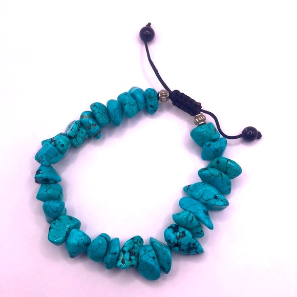 Boho Blue Turquoise Nugget Bead Adjustable Bracelet - Picture 3 of 8